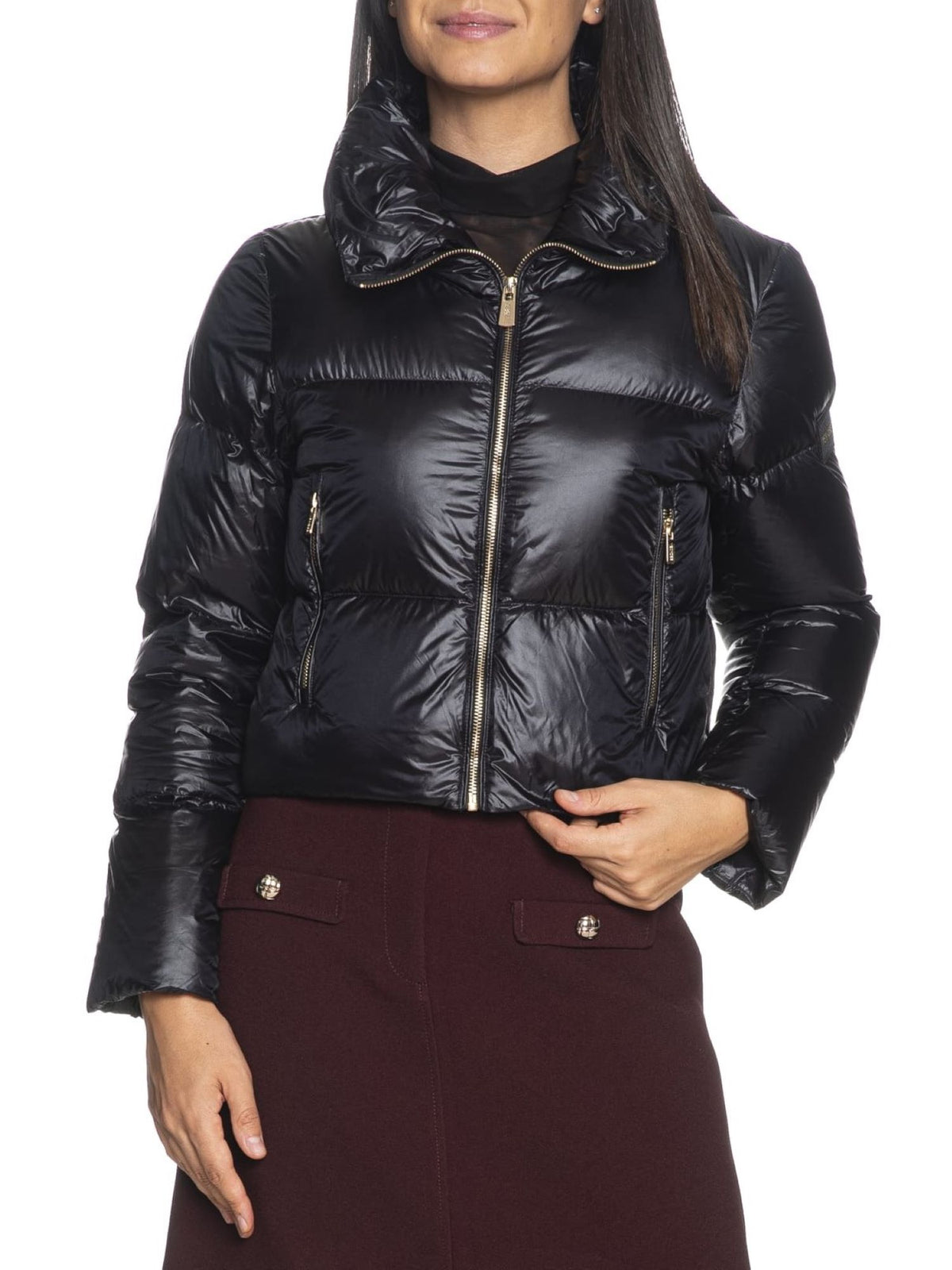 Yes Zee piumino trapuntato crop donna nero J059-O100 0801 YES-ZEE