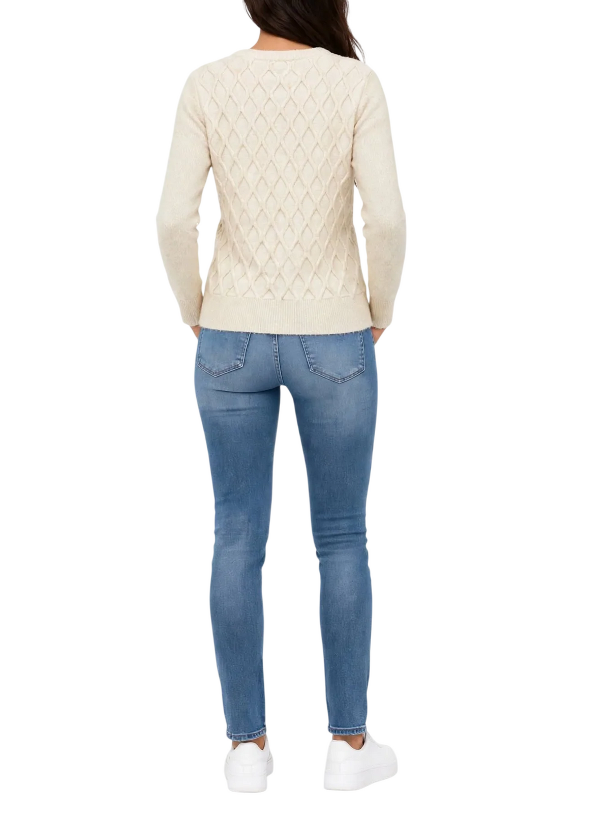 Yes Zee maglia donna misto viscosa a rombi avorio M011-BI00 0157 YES-ZEE