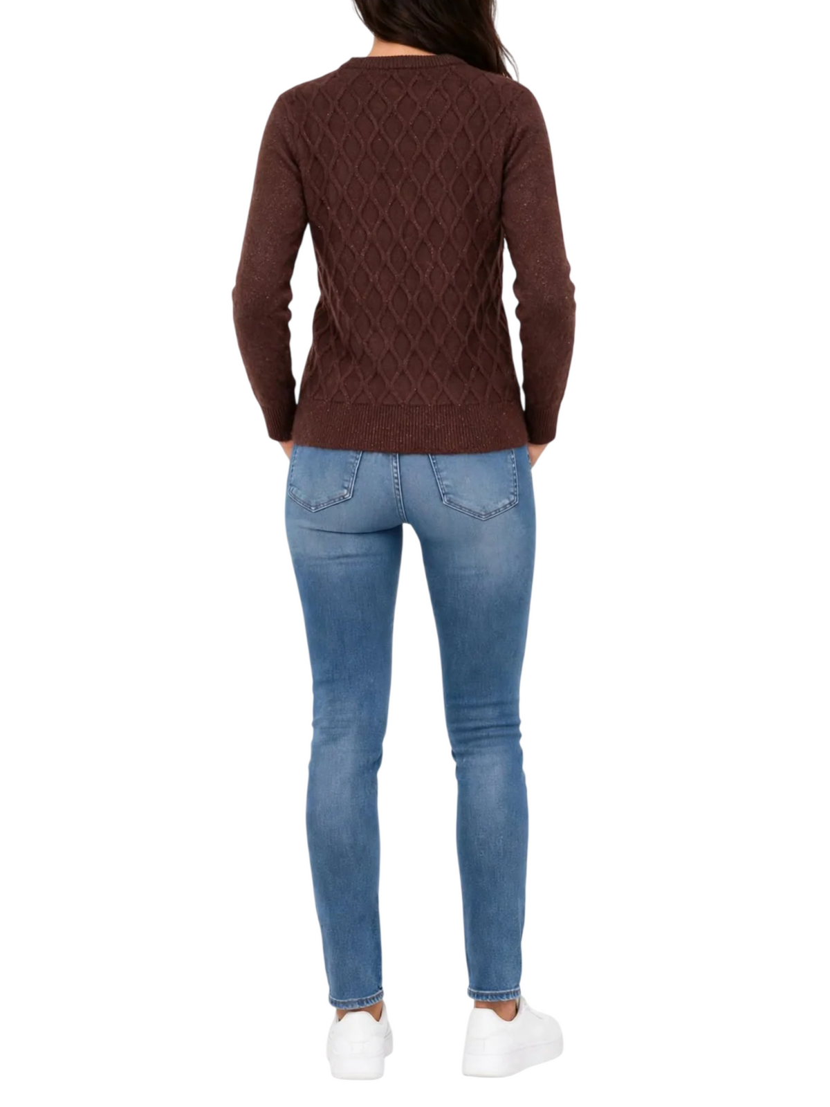 Yes Zee maglia donna misto viscosa a rombi marrone M011-BI00 0232 YES-ZEE