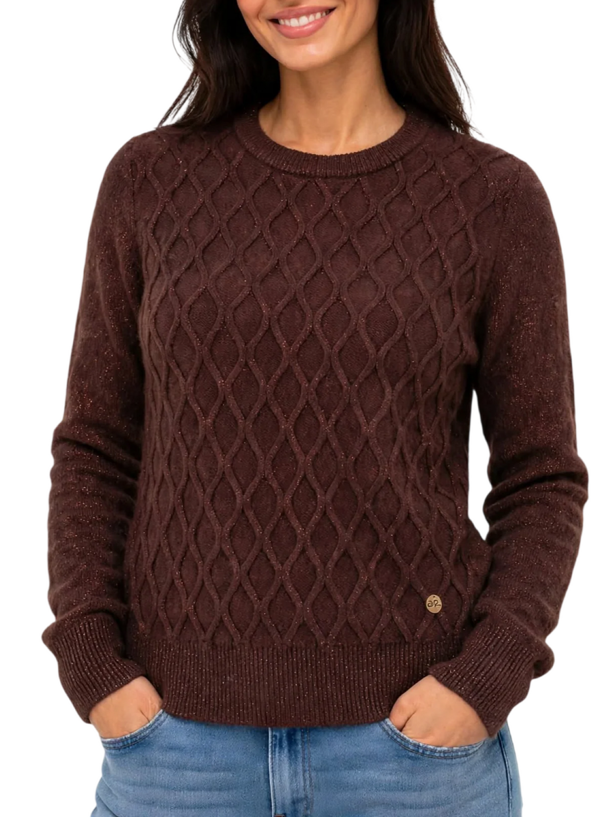 Yes Zee maglia donna misto viscosa a rombi marrone M011-BI00 0232 YES-ZEE