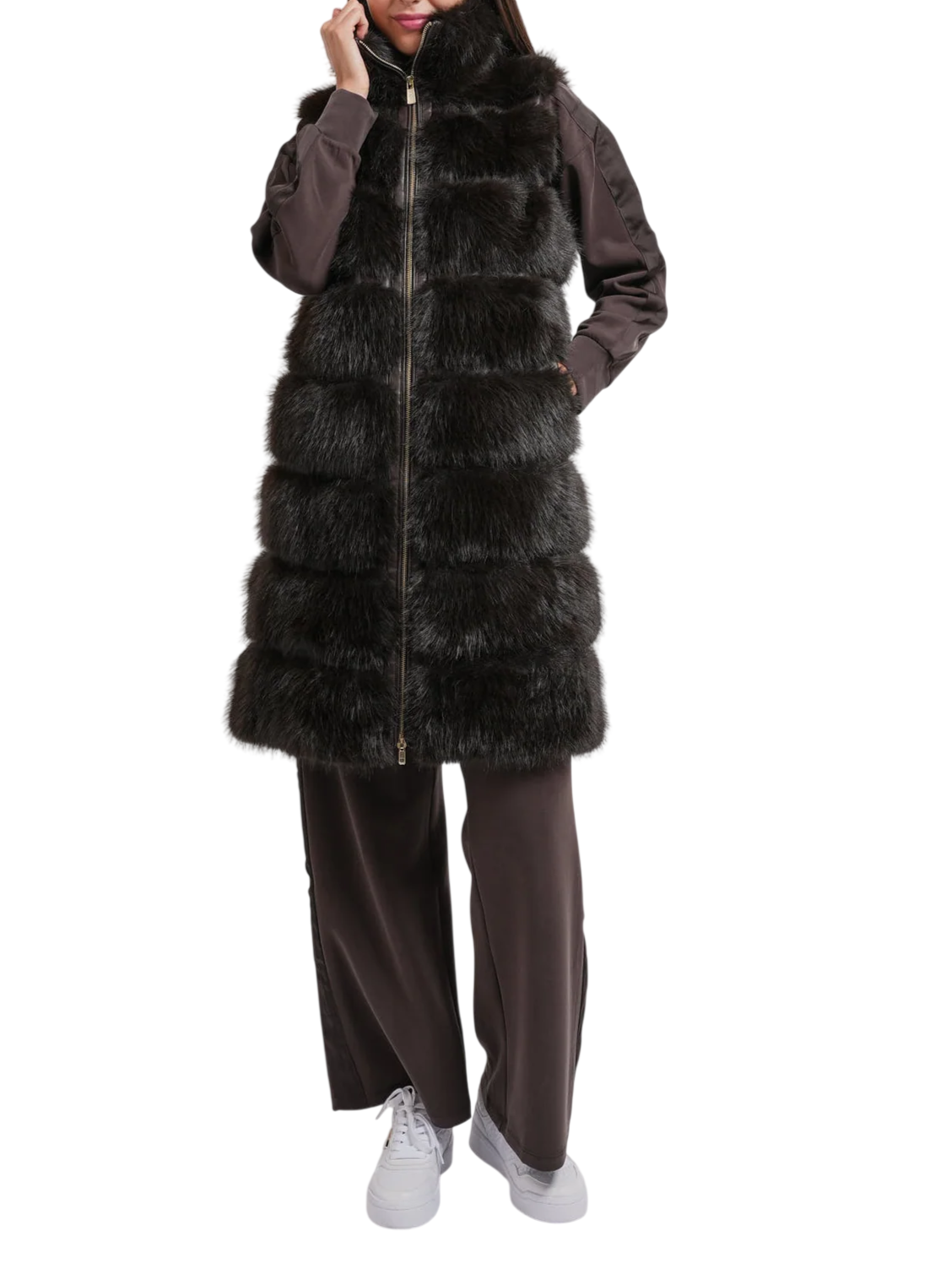 Yes Zee gilet donna in ecopelliccia trapuntata marrone O105-KO00 0232 YES-ZEE