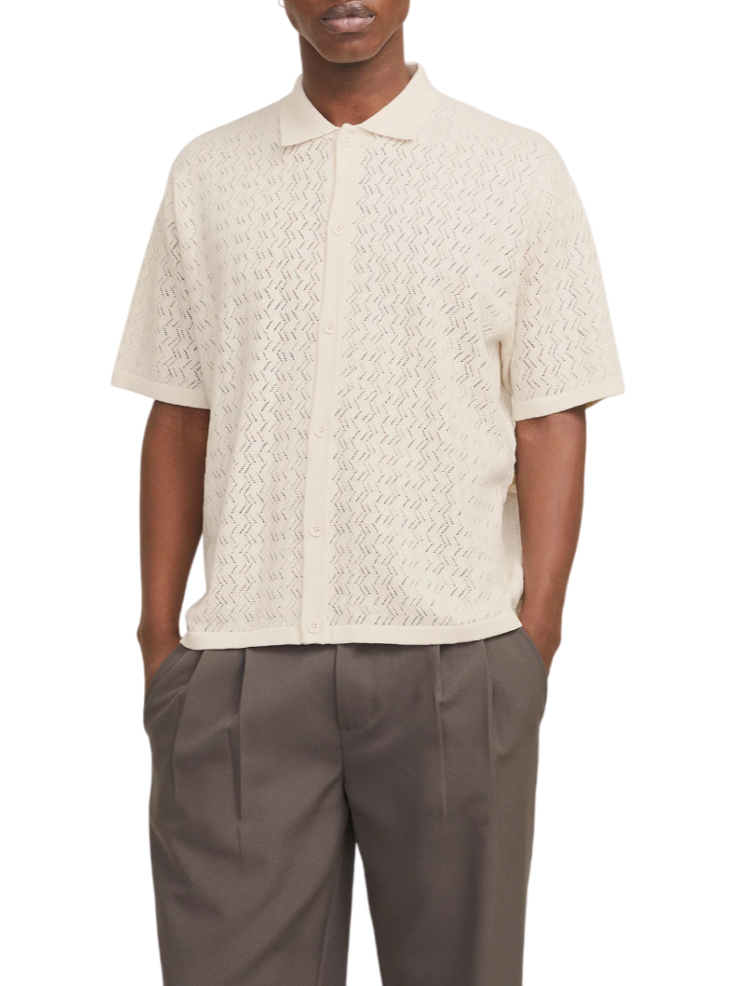 Jack&Jones camicia in maglia traforata beige chiaro 12272863 SEA SALT JACK&JONES
