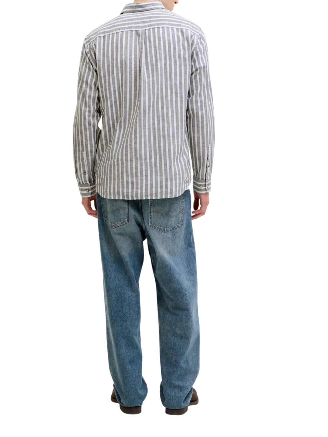 Jack&Jones camicia uomo a righe misto lino bianco verde 12289174 VETIVER-STRIPES JACK&JONES
