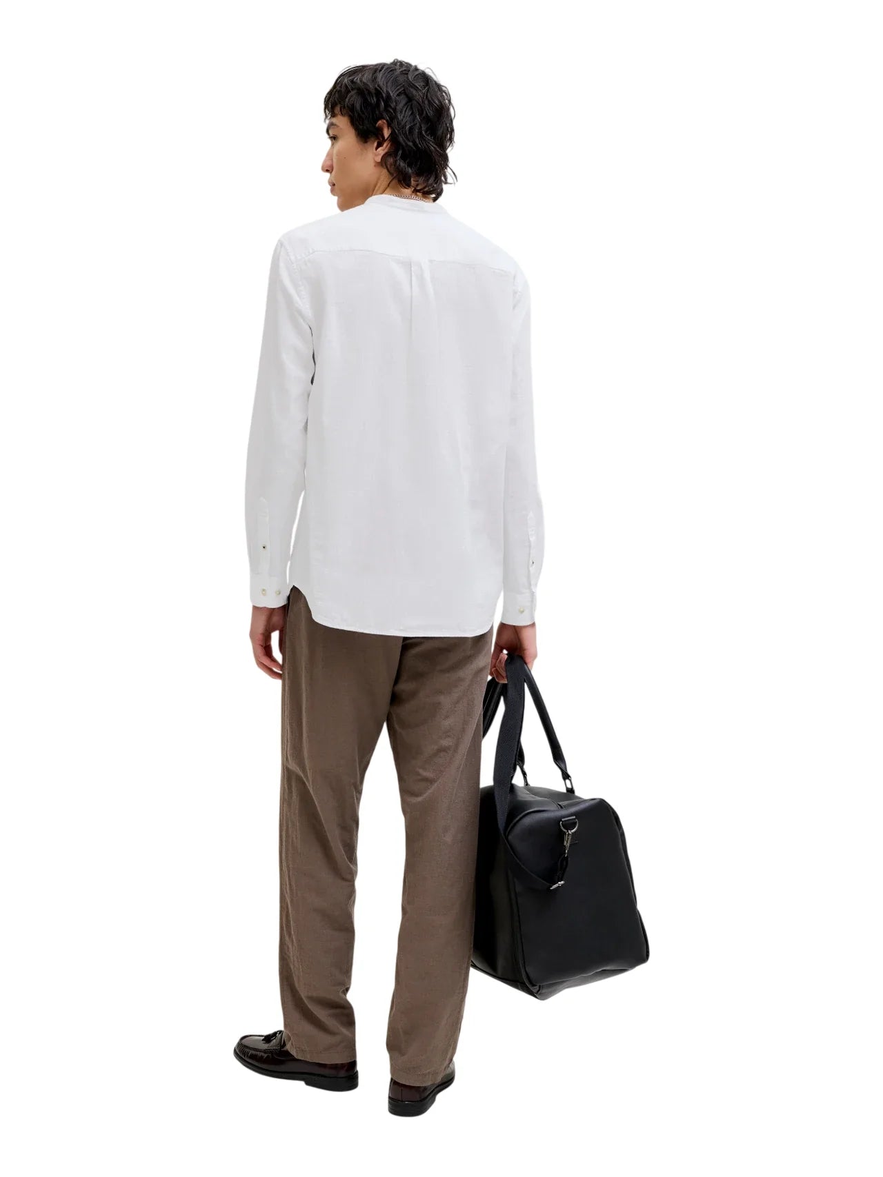 Jack&Jones camicia alla coreana misto lino bianco 12289184 WHITE JACK&JONES