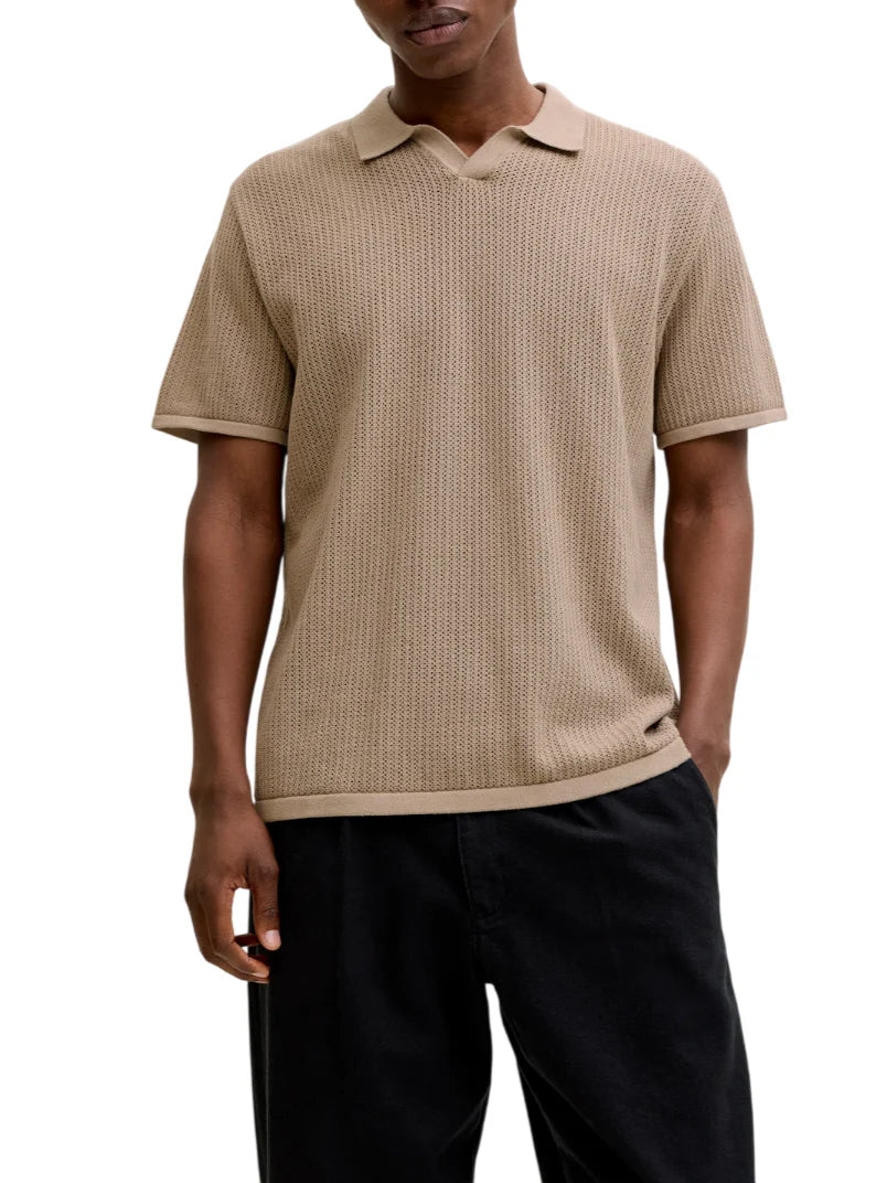 Jack&Jones polo in maglia traforata uomo beige 12293340 STRING JACK&JONES