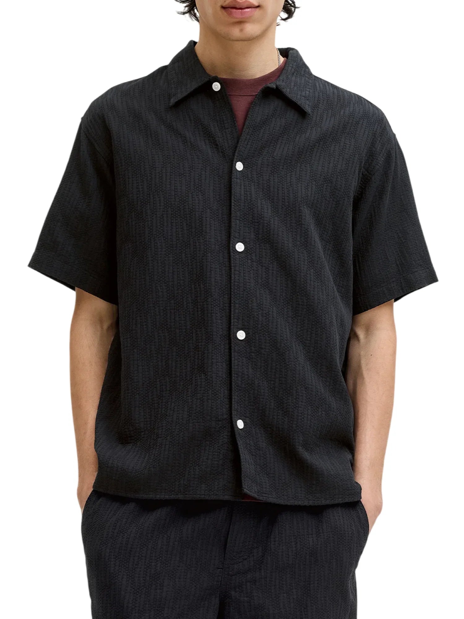 Jack&Jones camicia manica corta uomo nero 12293555 BLACK JACK&JONES