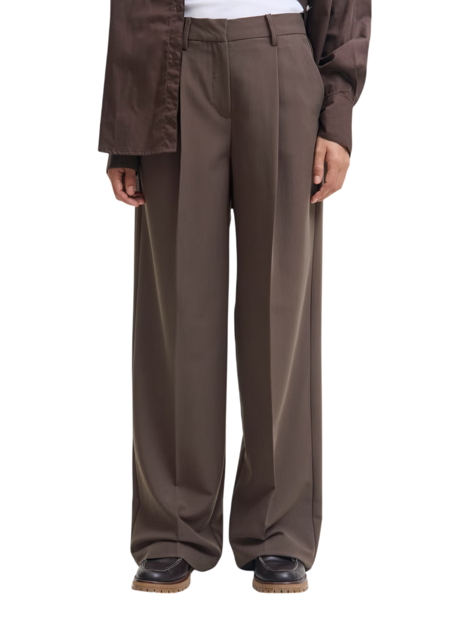Jjxx pantaloni gamba larga con pinces vita alta tortora 12248958 BRACKEN JJXX
