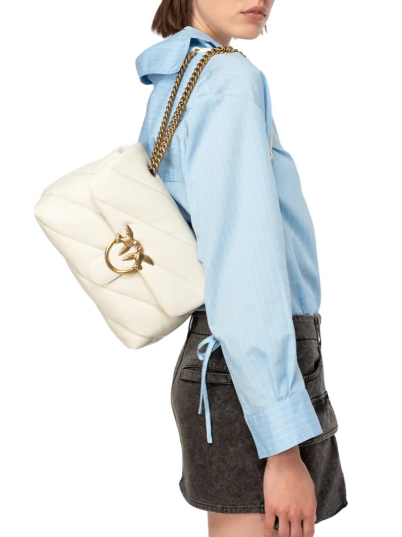 Pinko borsa Love Bag Classic Puff in pelle bianco oro 100038-A0F2 Z14Q PINKO