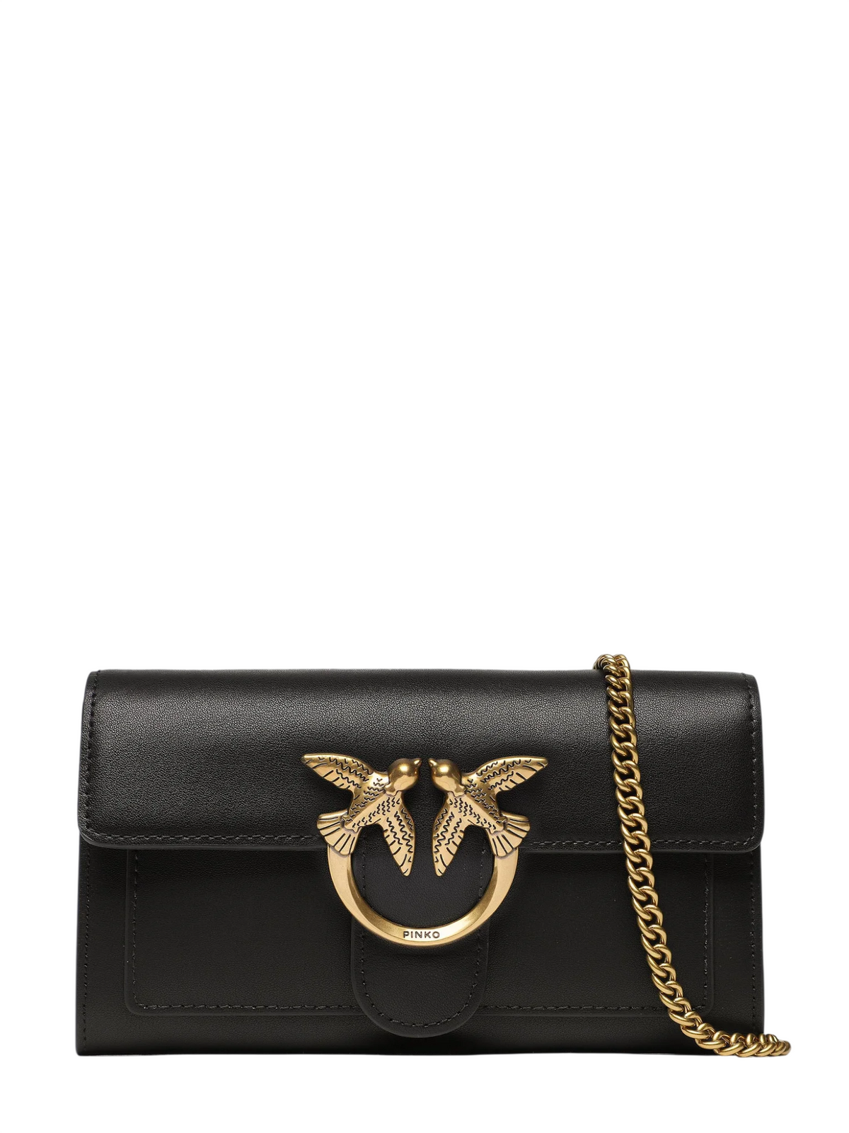Pinko pochette Love One Wallet in pelle nero oro 100062-A0F1 Z99Q PINKO