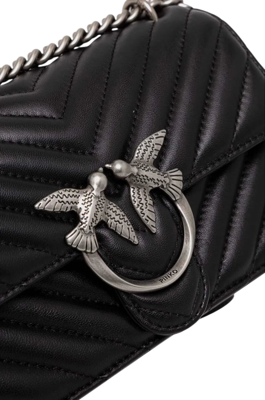 Pinko borsa Love Bag One Mini in pelle trapuntata nero argento 100074-A0GK Z99O PINKO
