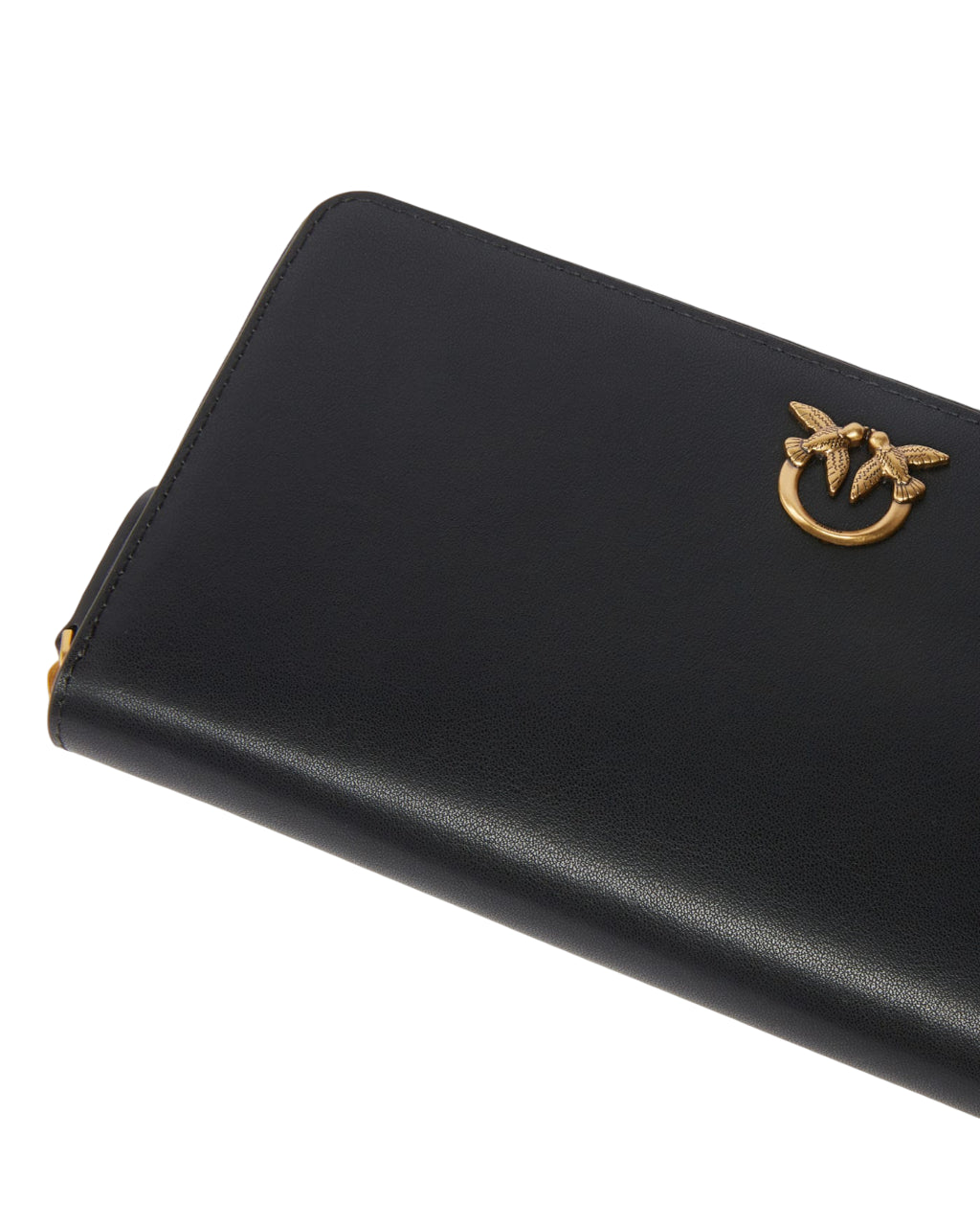 Pinko portafogli Ryder con zip in pelle liscia nero oro 100250-A0F1 Z99Q PINKO