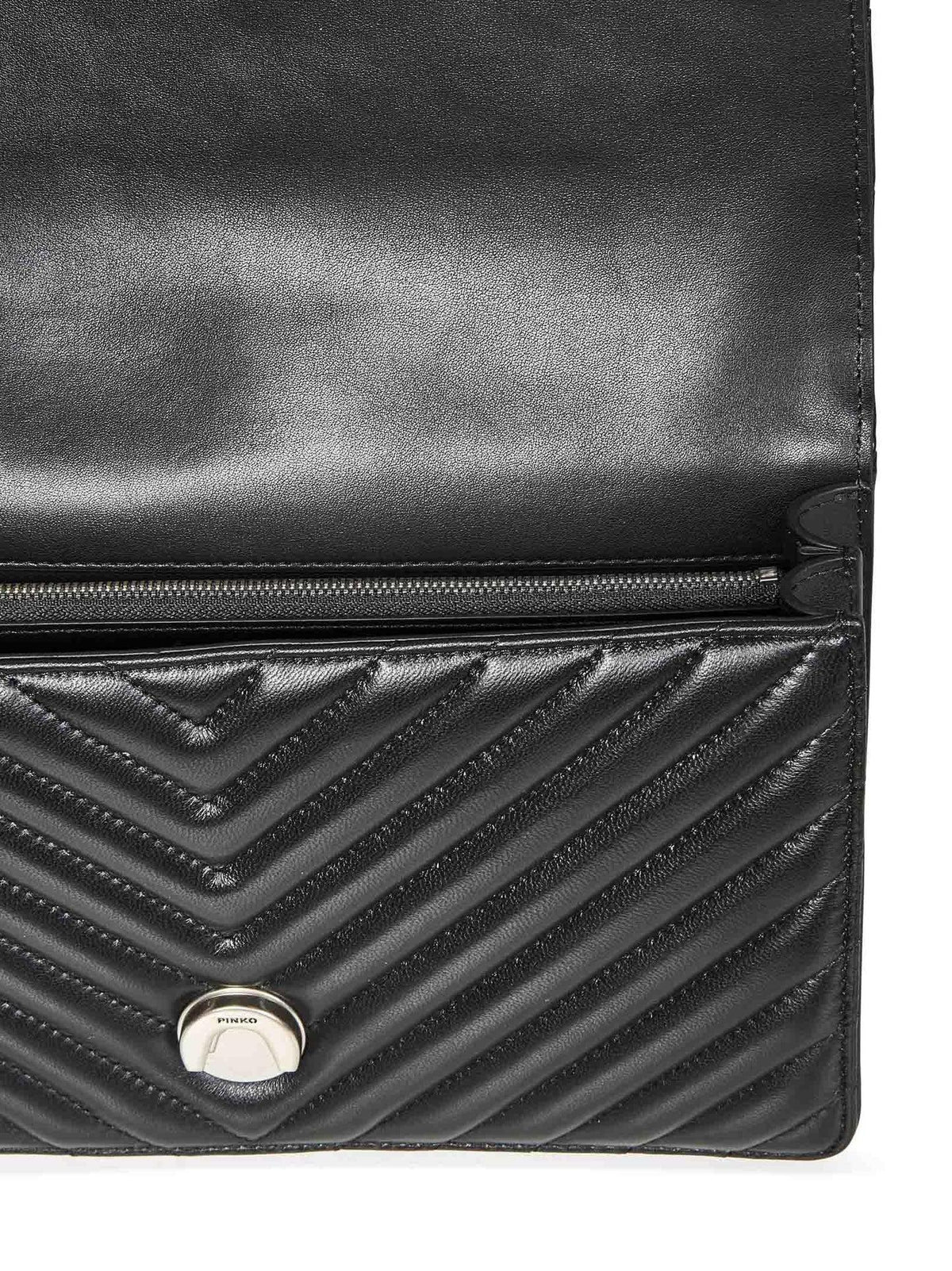 Pinko borsa Love Bag One Classic in pelle chevron nero argento 100941-A0GK Z99O PINKO