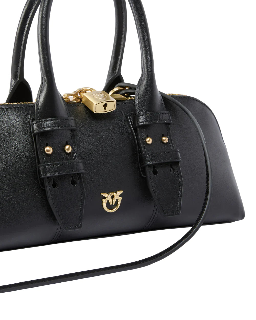 Pinko borsa Bowling Bag Horizontal in pelle nero oro 105334-A0QO Z99Q PINKO