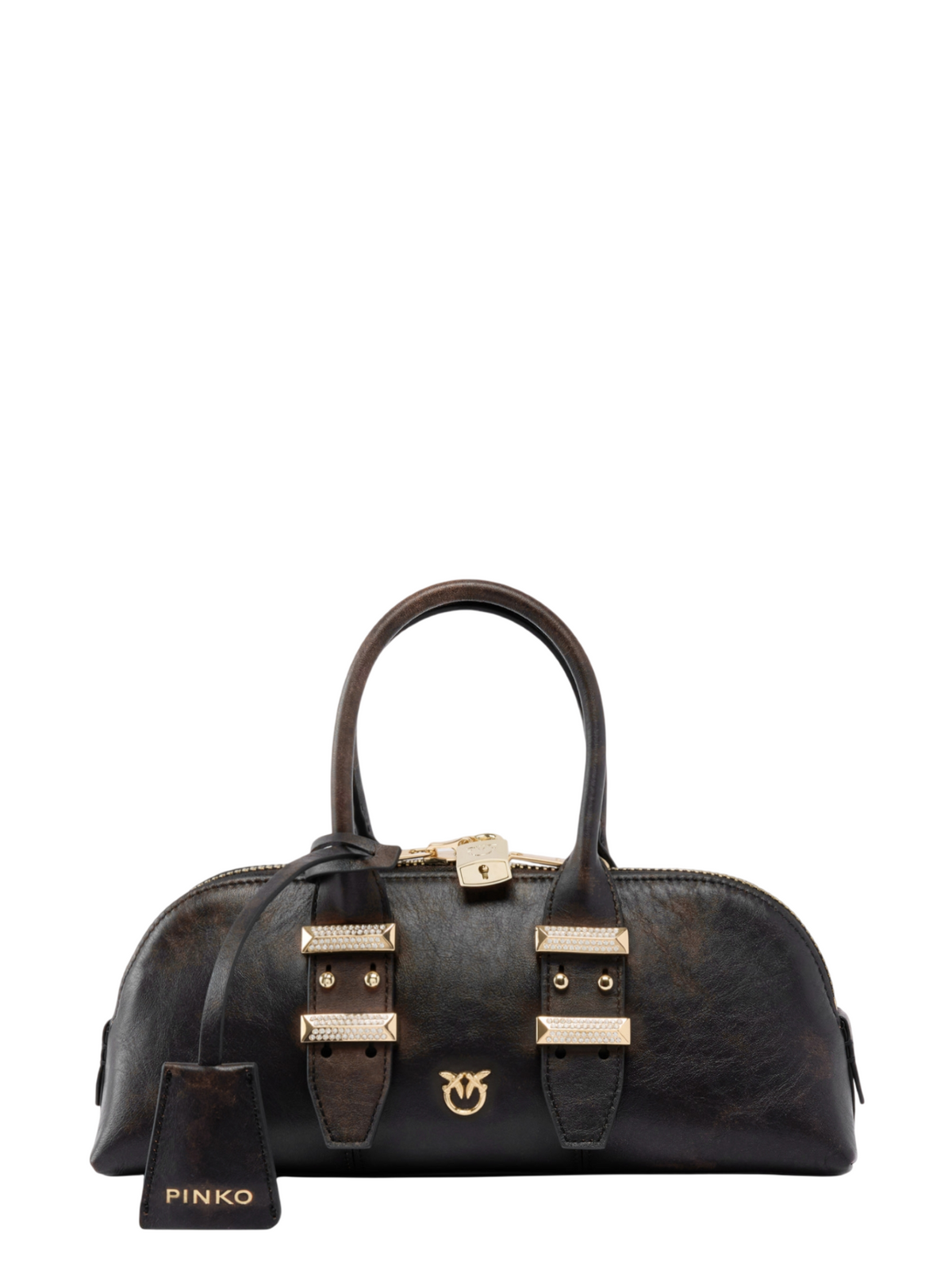 Pinko borsa a mano Bowling Bag Horizontal Cloud in pelle marrone 105334-A3LO L64Y PINKO