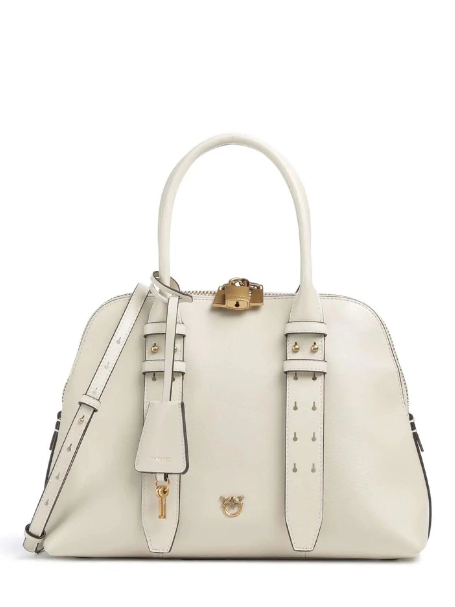 Pinko borsa Bowling Bag Medium in pelle bianco oro 105906-A0QO Z14Q PINKO