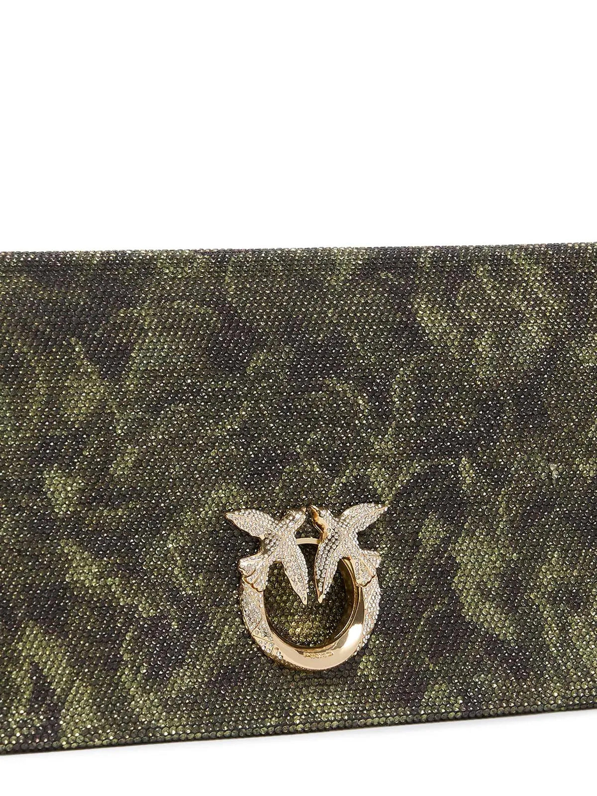 Pinko borsa Click Soft Horizontal Classic con strass camouflage verde 106022-A3LL ST3Y PINKO