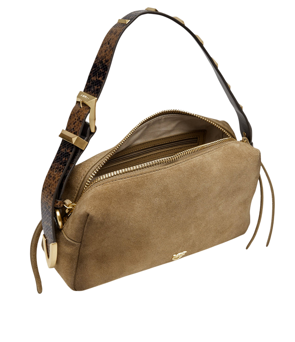 Pinko borsa bauletto Trittico in pelle scamosciata con tracolla beige 106761-A3DB L34J PINKO