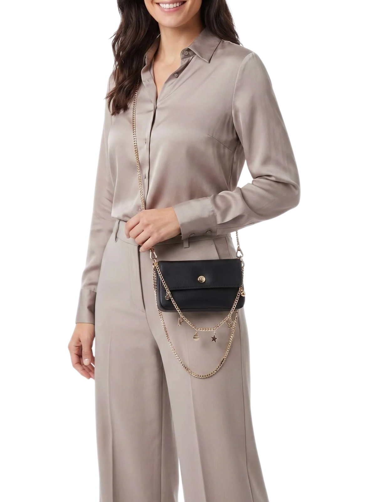 Pinko pochette a tracolla porta cellulare in pelle con charms nero 107028-A0QO Z99Q PINKO