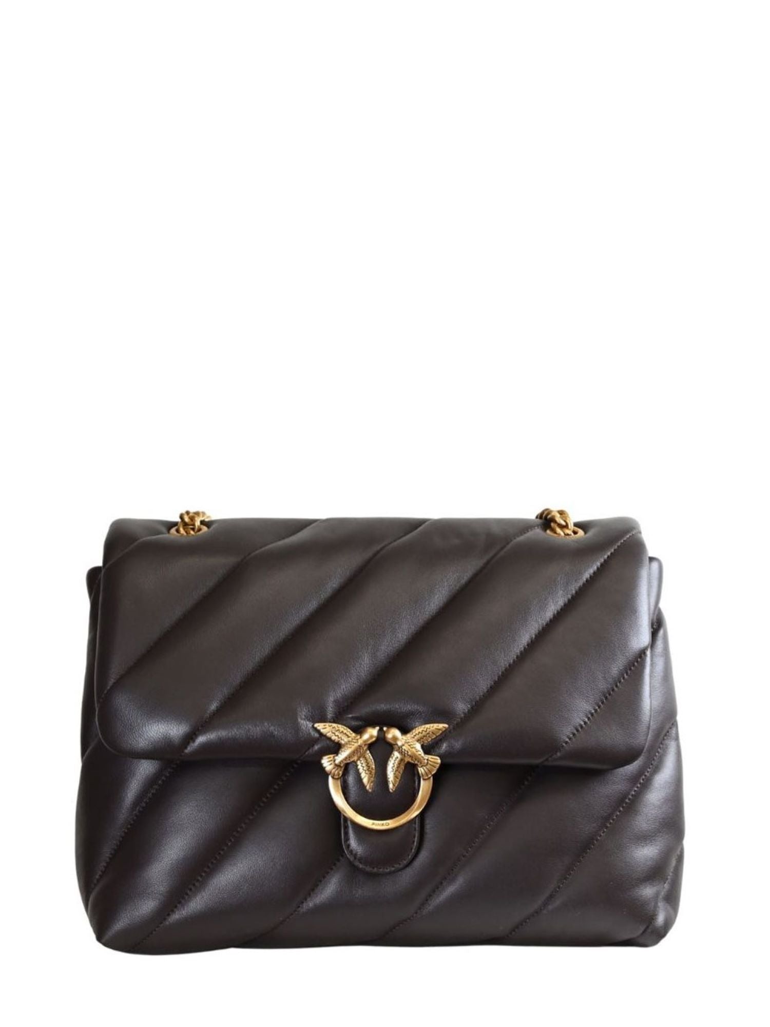 Pinko borsa Love Bag Puff Big in pelle con logo Love Birds moro oro 107615-A0F2 M12Q PINKO