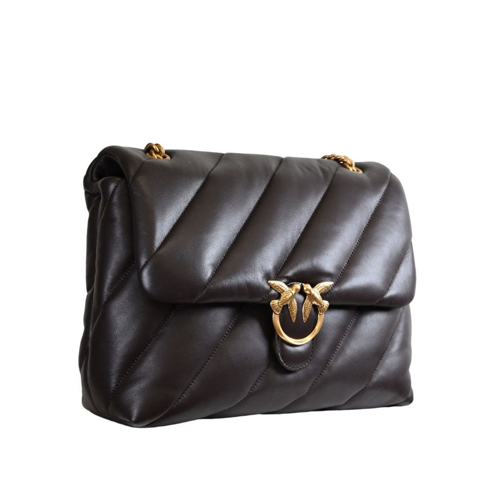 Pinko borsa Love Bag Puff Big in pelle con logo Love Birds moro oro 107615-A0F2 M12Q PINKO
