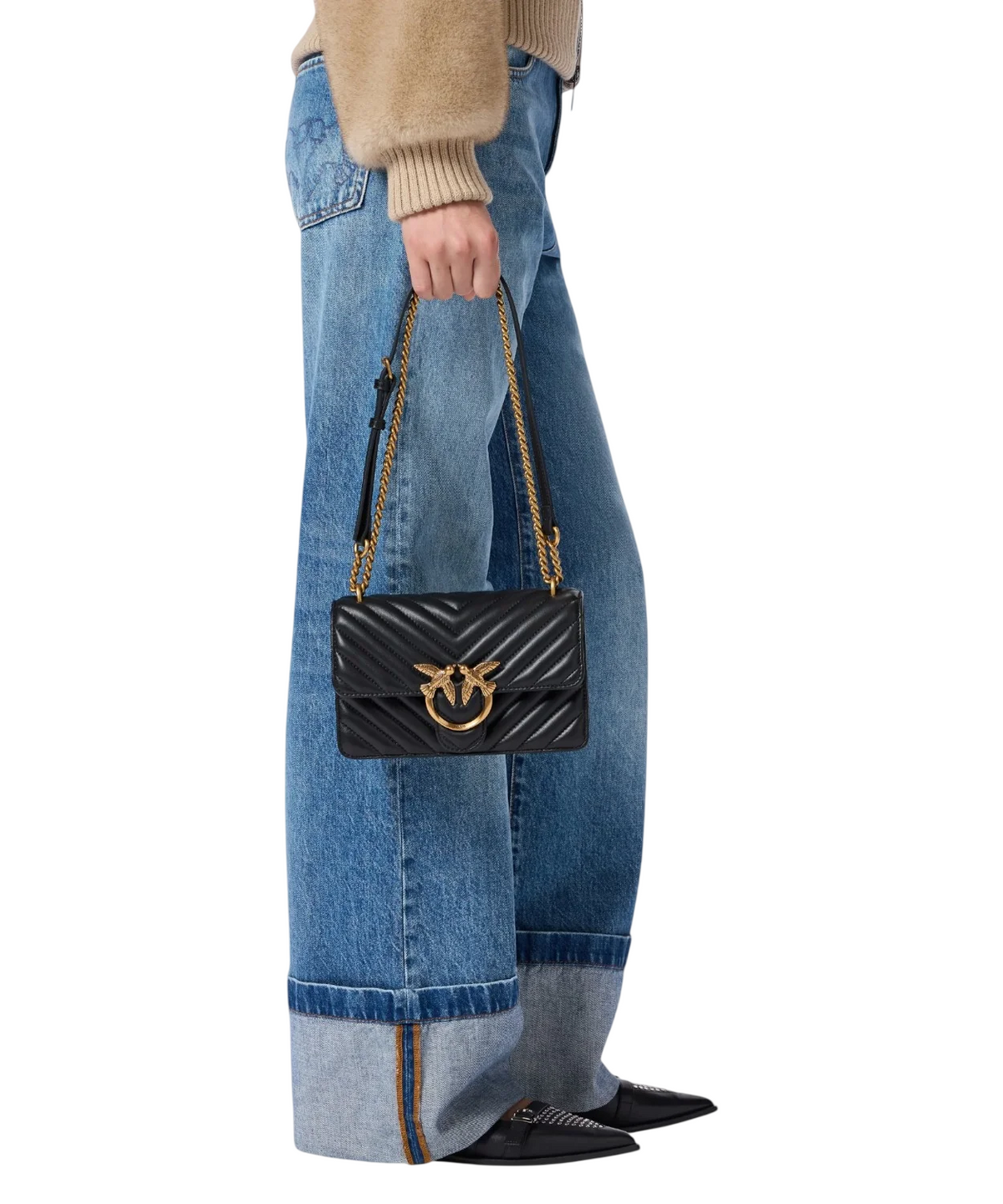 Pinko borsa Love Bag One Mini Small in pelle chevron nero 107620-A0GK Z99Q PINKO