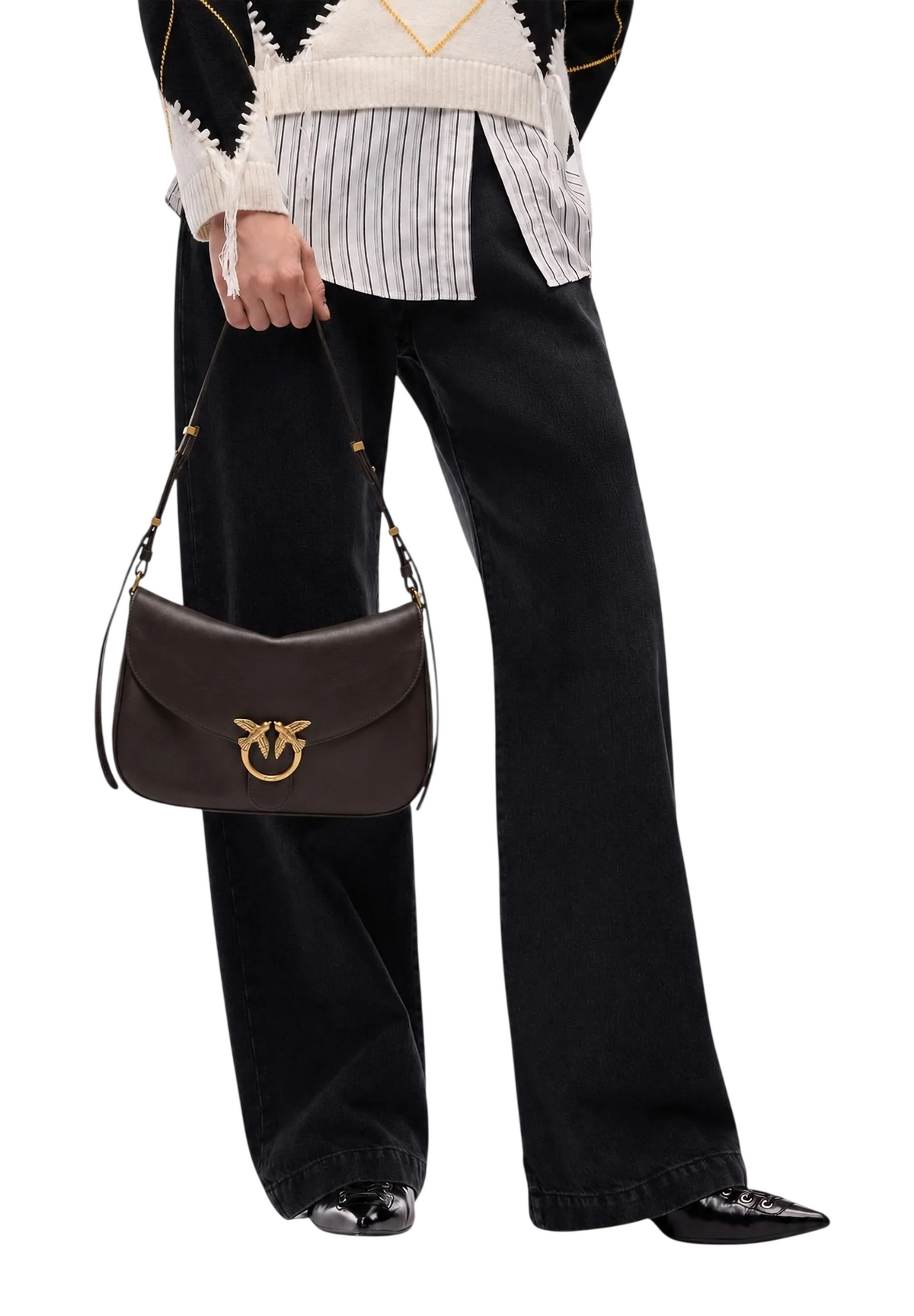 Pinko borsa Love Satchel Classic Cloud in pelle marrone 107655-A3LO L64Q PINKO