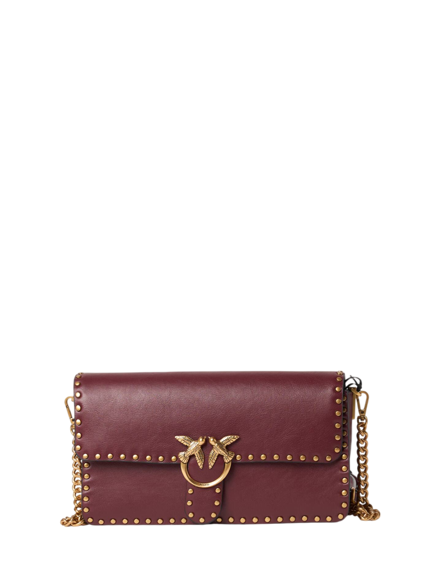 Pinko borsa Love Bag One Slouchy in pelle con borchie bordeaux oro 107664-A2JG WW5Q PINKO