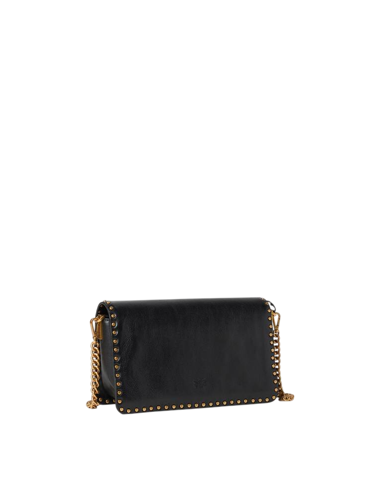 Pinko borsa Love Bag One Slouchy in pelle con borchie nero oro 107664-A2JG Z99Q PINKO