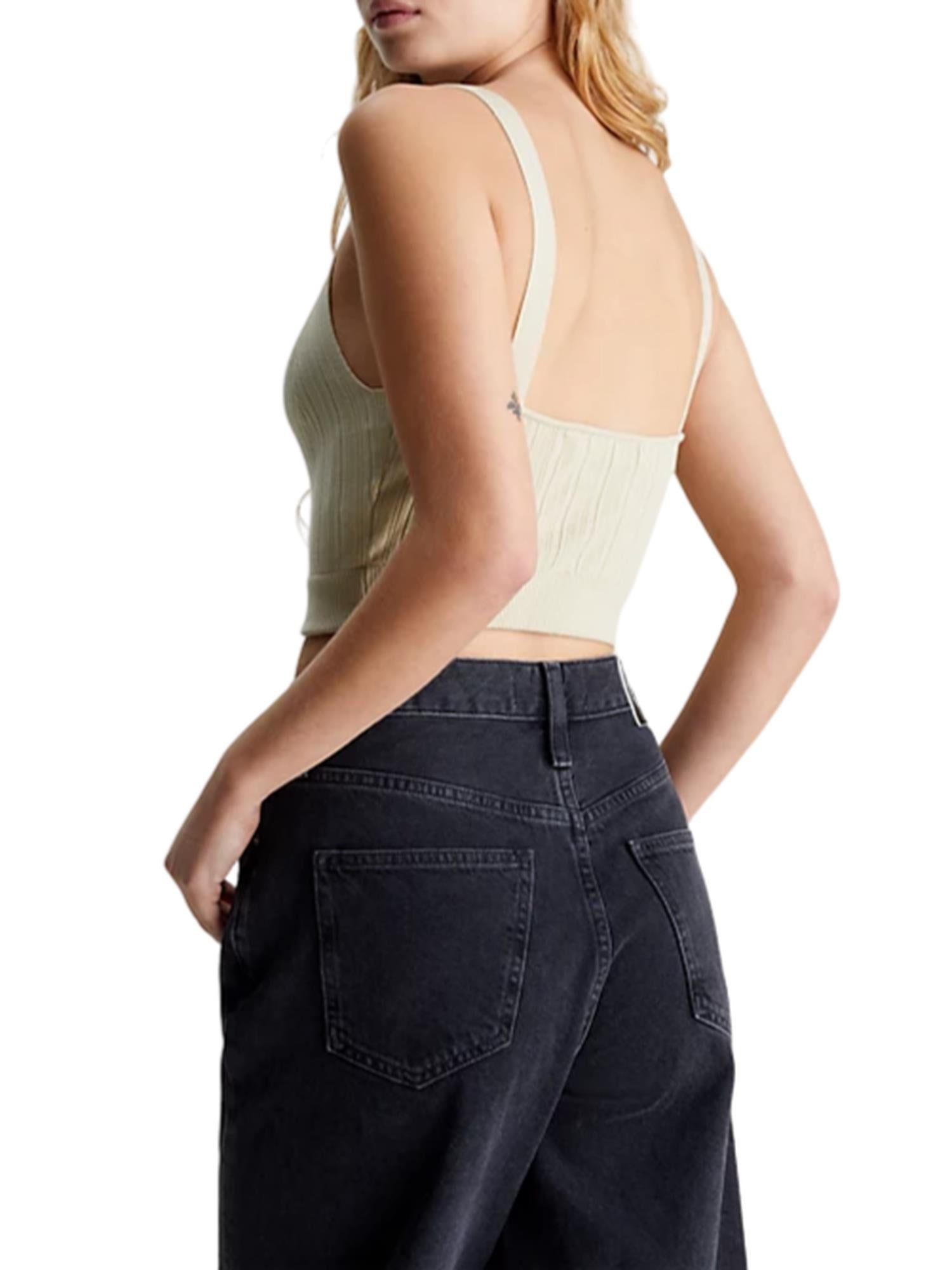 Calvin Klein Jeans top crop in maglia a costine ecrù J20J223152 LFU Calvin Klein Jeans
