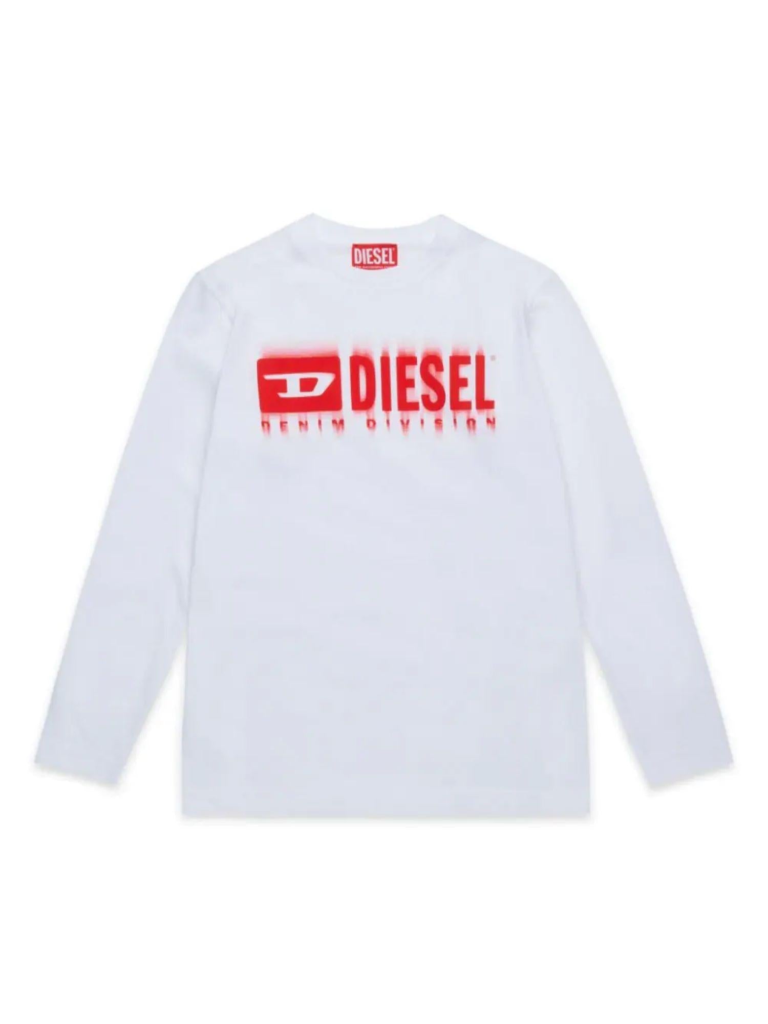 Diesel T-shirt manica lunga con stampa logo bianco rosso J02032-00YI9 K100 DIESEL