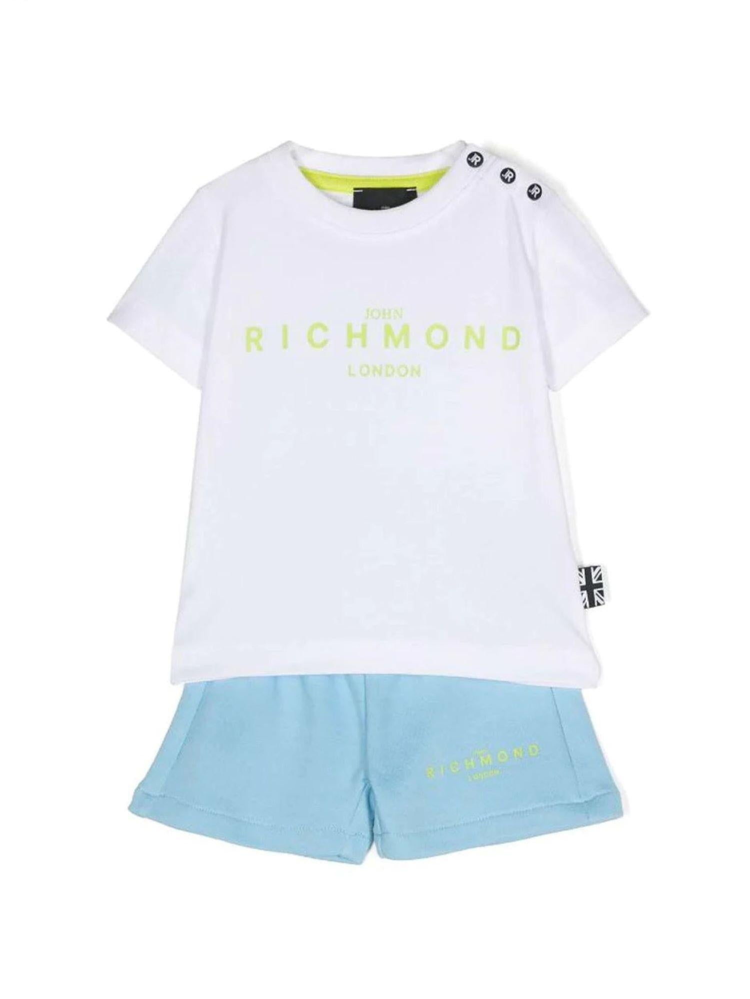 John Richmond completo T-shirt e shorts bianco celeste RIP24002CF WHITE John RICHMOND