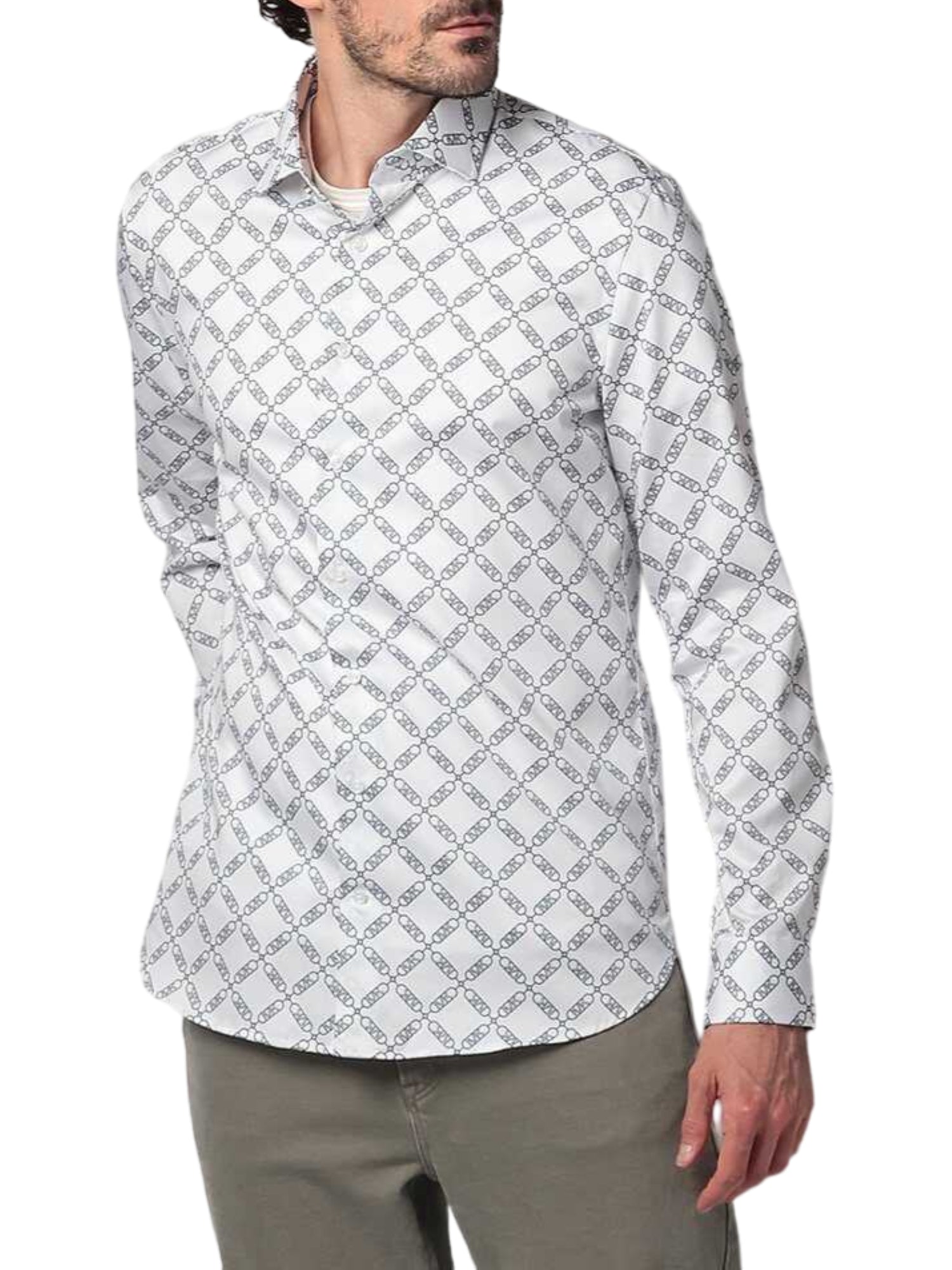 Michael Kors camicia manica lunga Empire in fantasia bianco blu MK0DS01289 M100 MICHAEL KORS