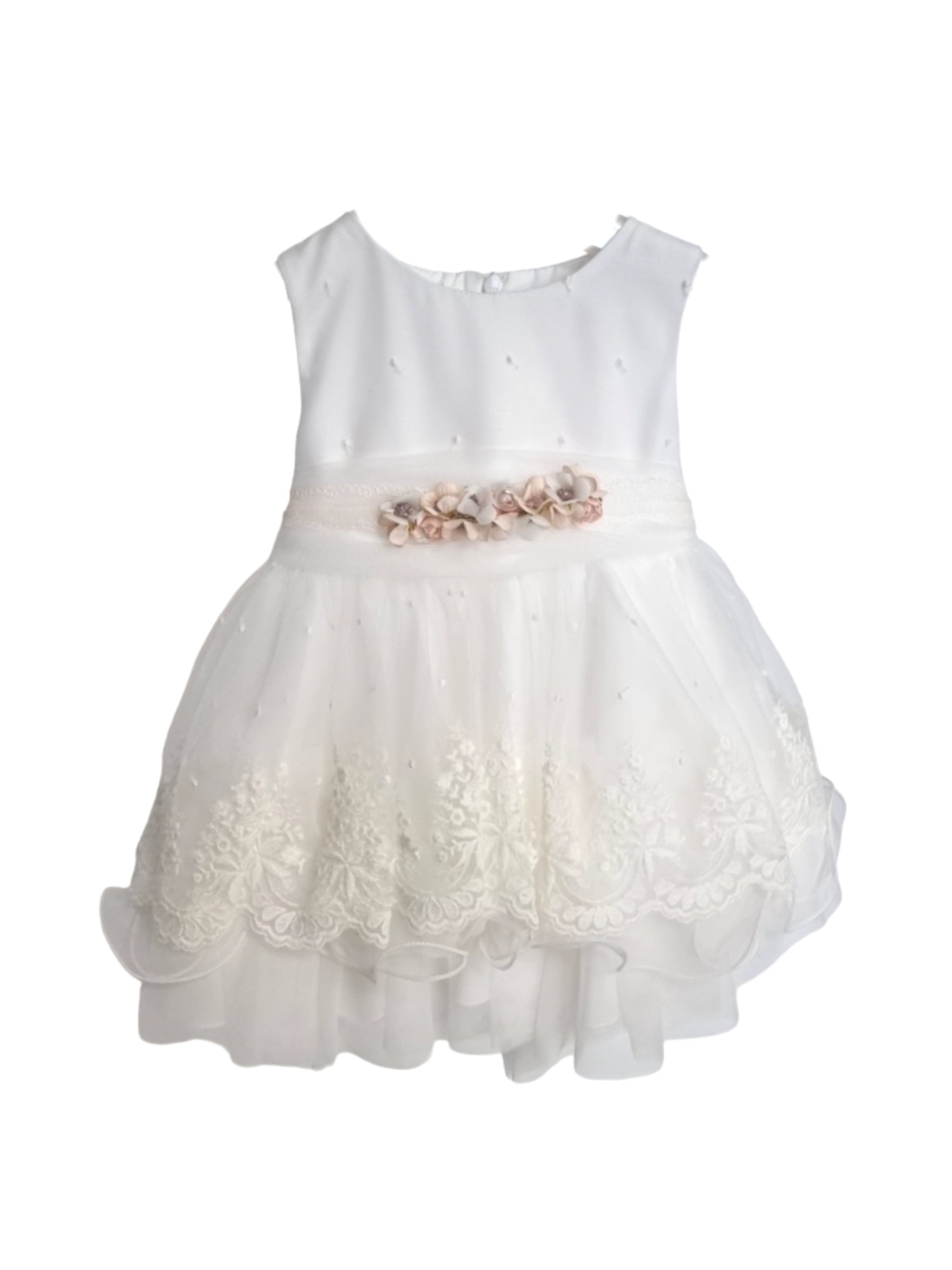 Mimilù abito da cerimonia neonata smanicato in tulle ricamato bianco 360 BLANCO MImilù