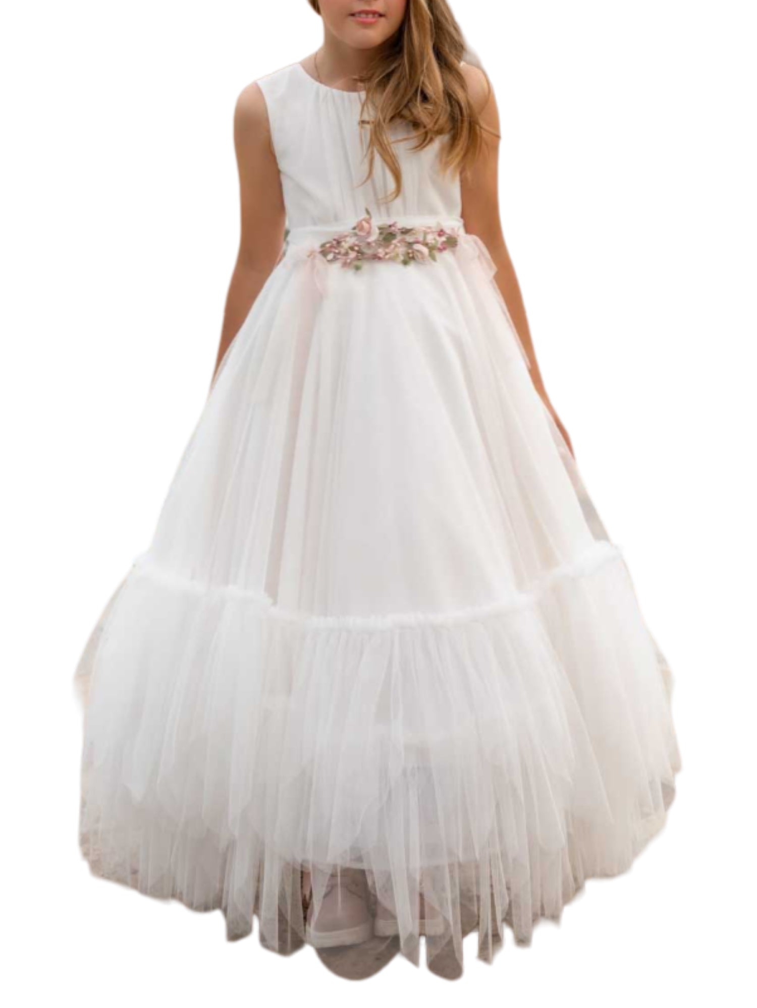 Mimilù abito lungo da cerimonia in tulle con applicazioni floreali bianco 809 UNI MImilù