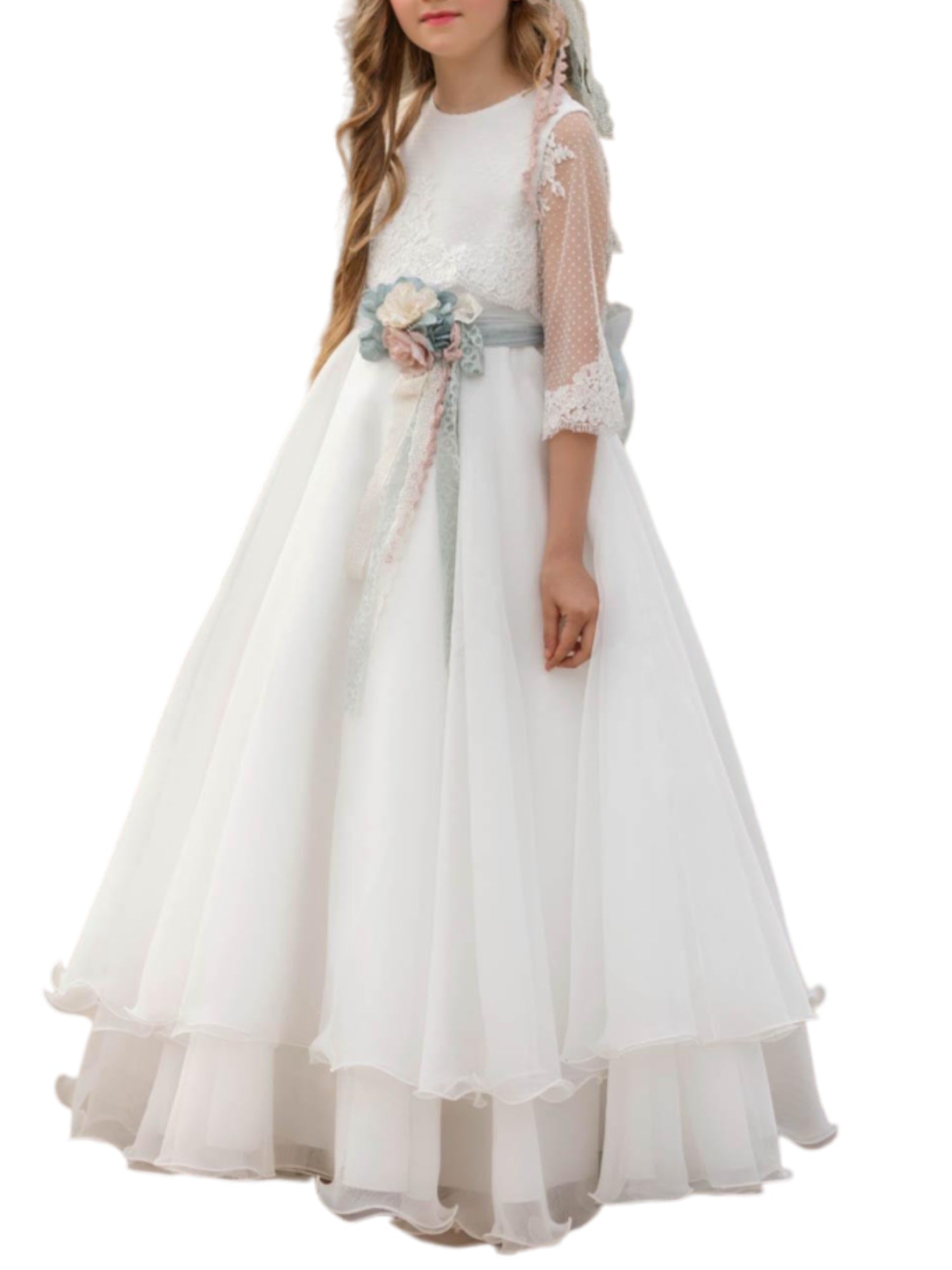 Mimilù abito lungo da cerimonia in tulle e organza bianco 837 UNI MImilù