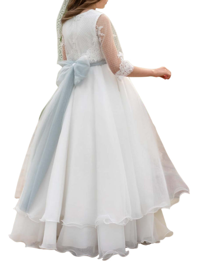 Mimilù abito lungo da cerimonia in tulle e organza bianco 837 UNI MImilù