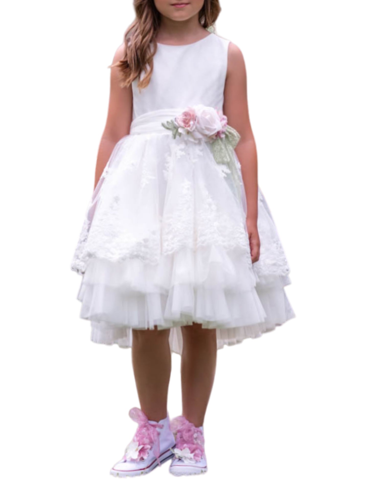 Mimilù abito elegante in tulle con ricami floreali bianco 941 UNI MImilù