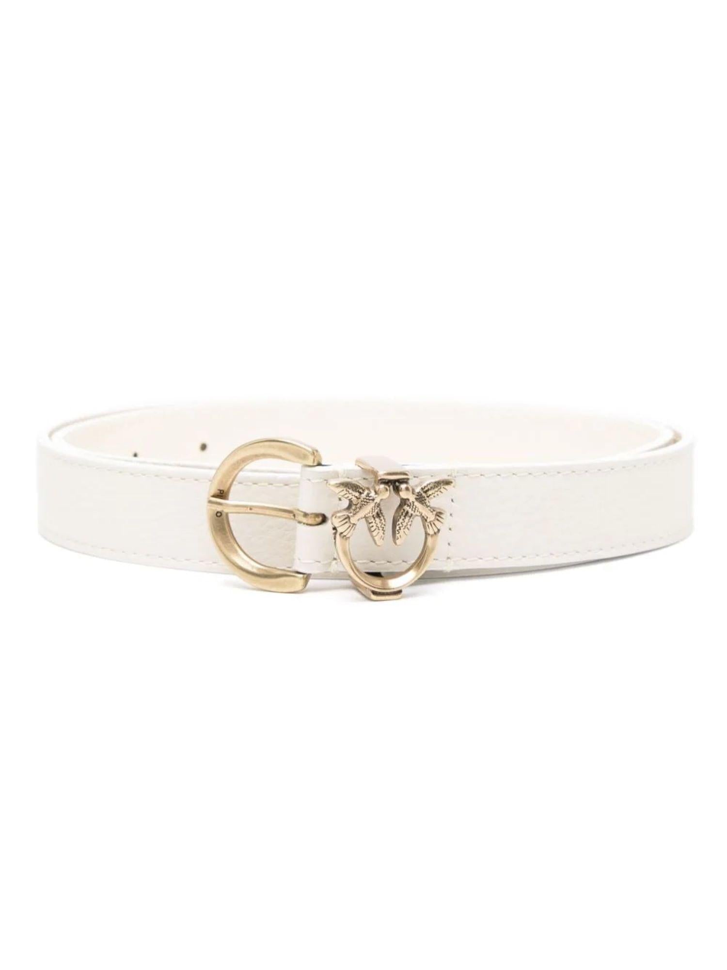 Pinko cintura Tamboril in pelle martellata h 2,5 con logo Love Birds bianco oro 102820-A158 Z14Q PINKO