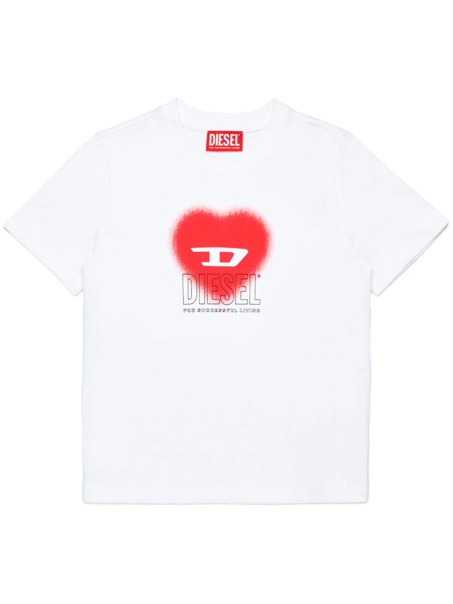 Diesel T-shirt maniche corte con stampa logo in cotone bianco J02233-0CATM K100 DIESEL