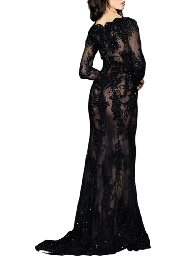 Impero Couture abito da cerimonia in tulle con ricami strass nero EN046 NERO IMPERO Couture