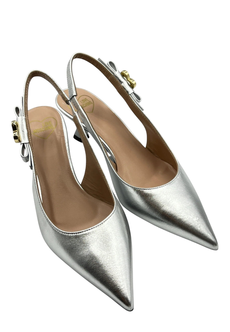 Love Moschino decollete slingback in pelle laminata argento JA10155G0M-IF0 90B MOSCHINO LOVE