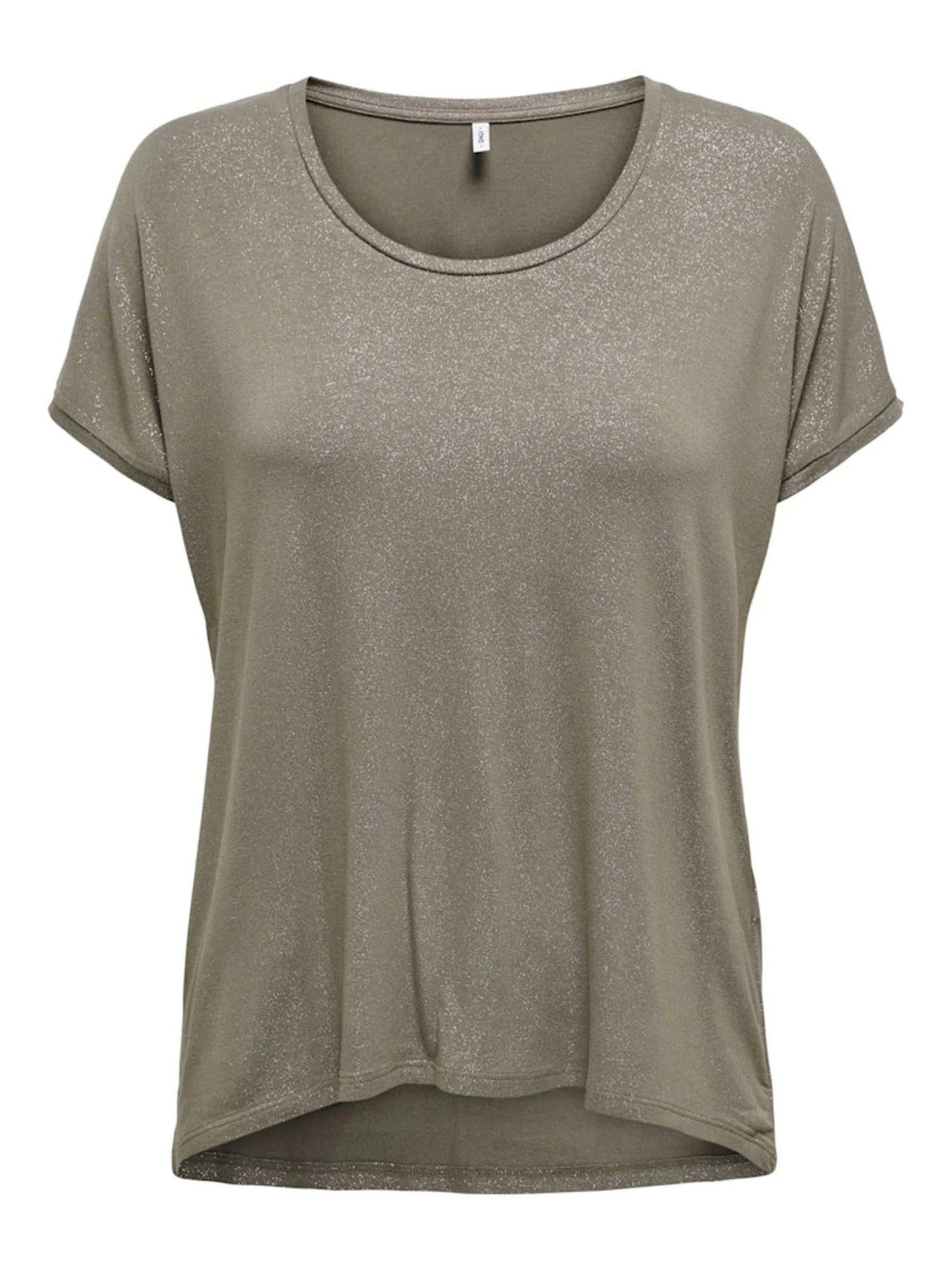 Only T-shirt in viscosa lurex manica corta tortora 15315976 WALNUT-FROSTED ALMOND ONLY