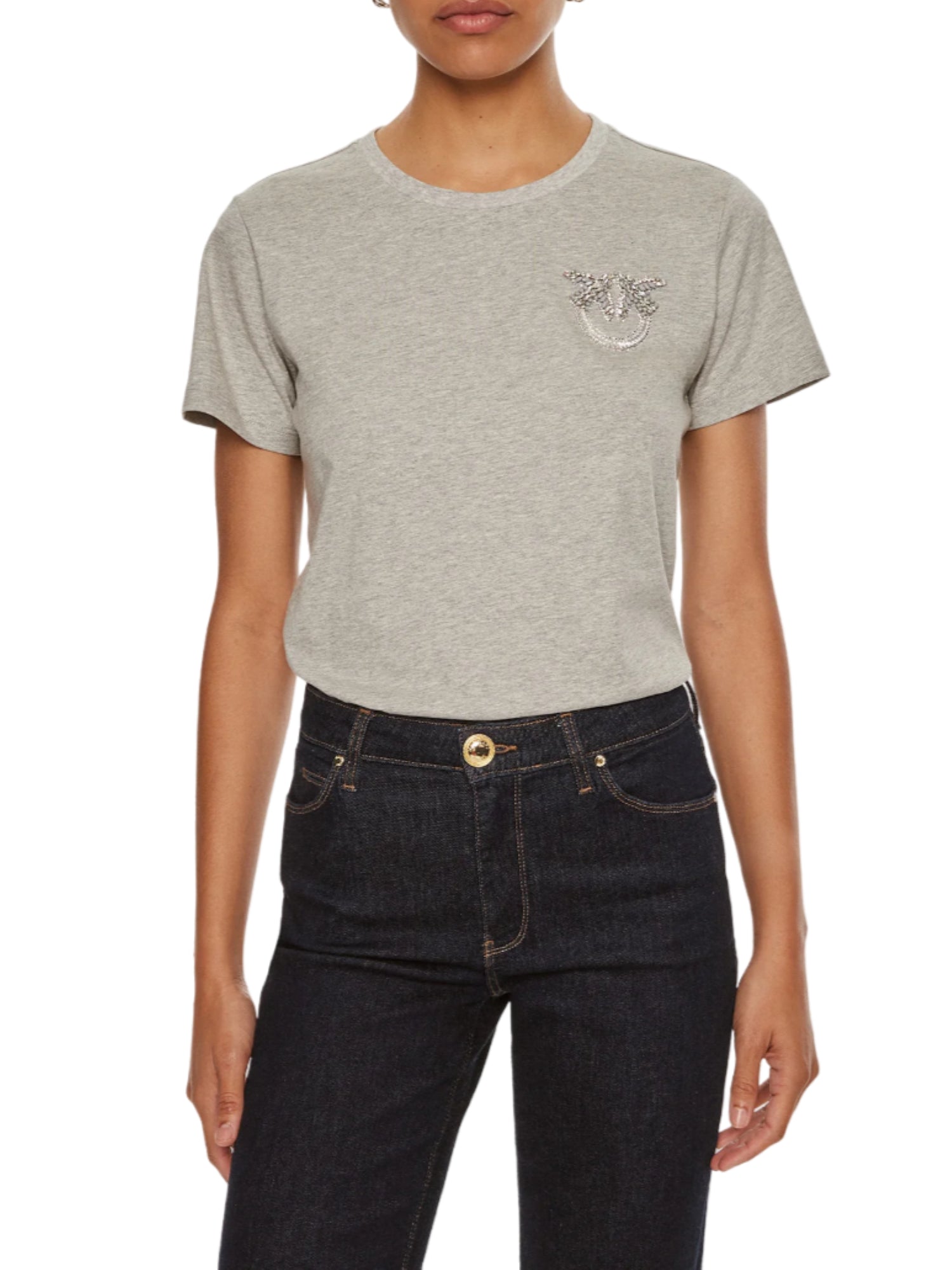 Pinko T-shirt manica corta Nambrone con logo gioiello grigio 103320-A24E I42 PINKO