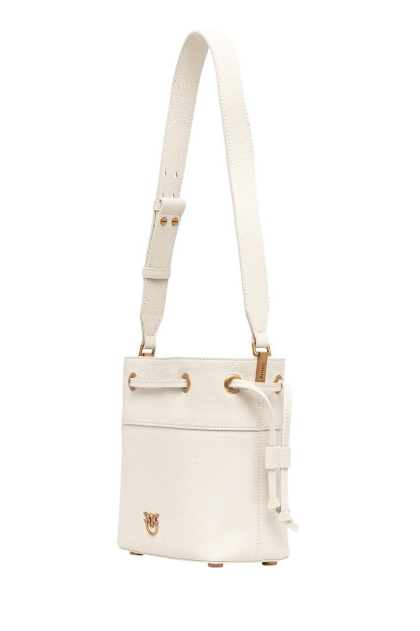 Pinko borsa a secchiello in pelle martellata bianco 104303-A29Q Z14Q PINKO