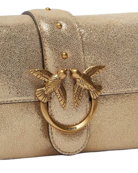 Pinko borsa Love One Mini Slouchy in suede laminato oro 104345-A27K HI0Q PINKO
