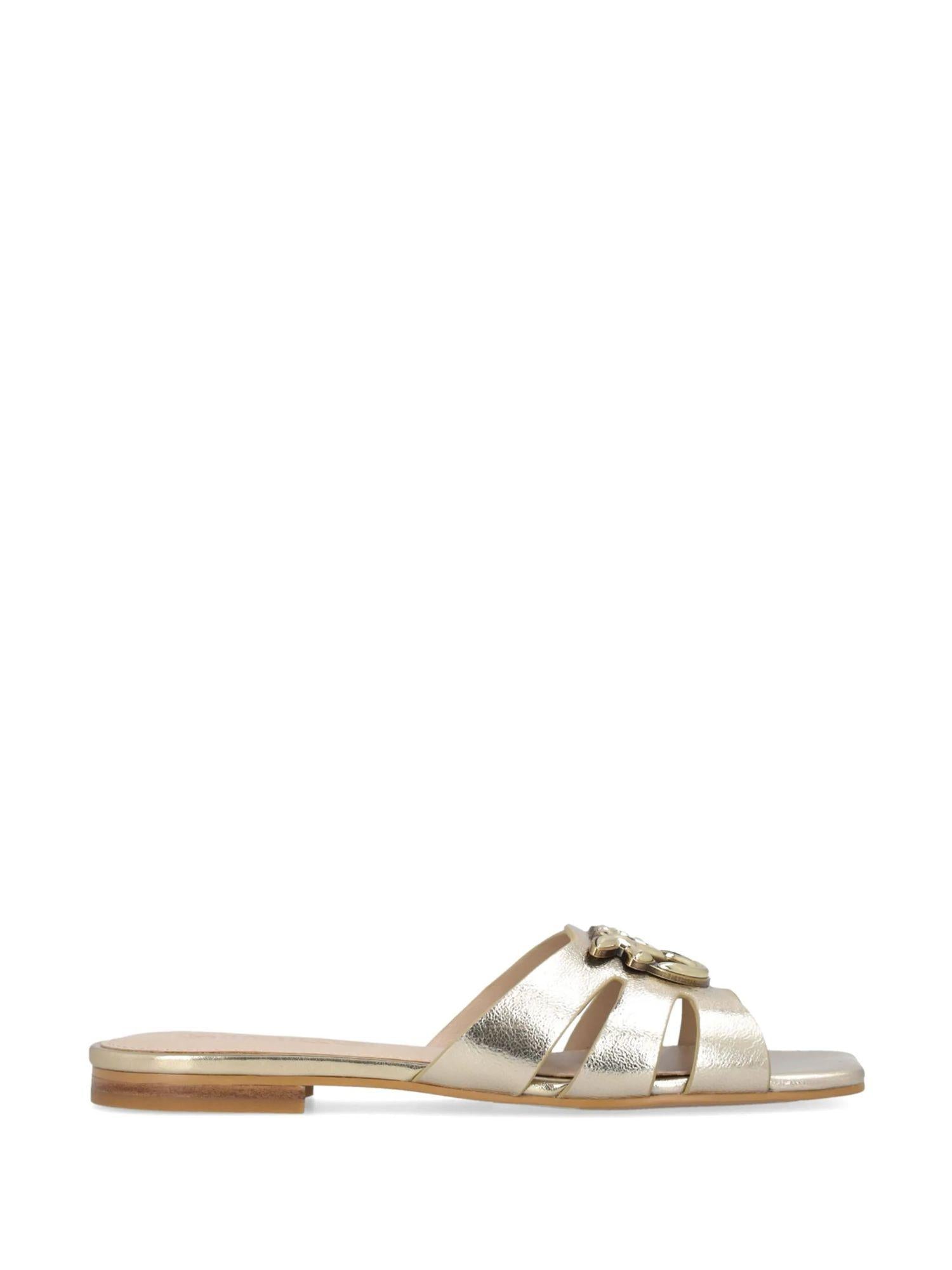 Pinko ciabatta Marli in pelle laminata con logo platino SD0313P049 Z22 PINKO