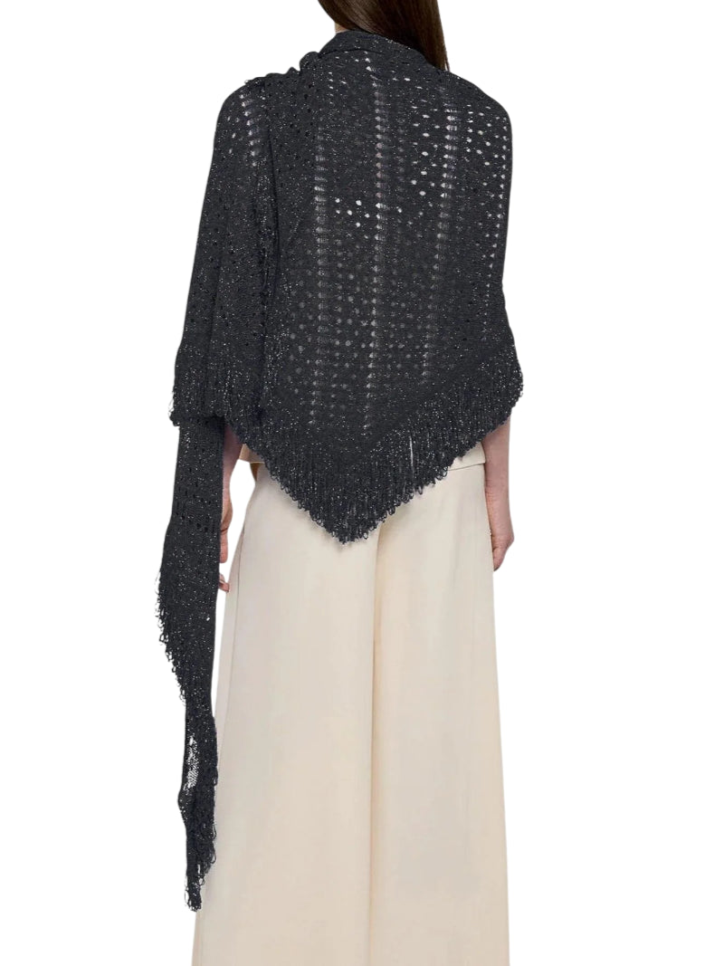 Simona Corsellini scialle traforato lurex con frange nero P25CPSLO0401 0003 SIMONA CORSELLINI