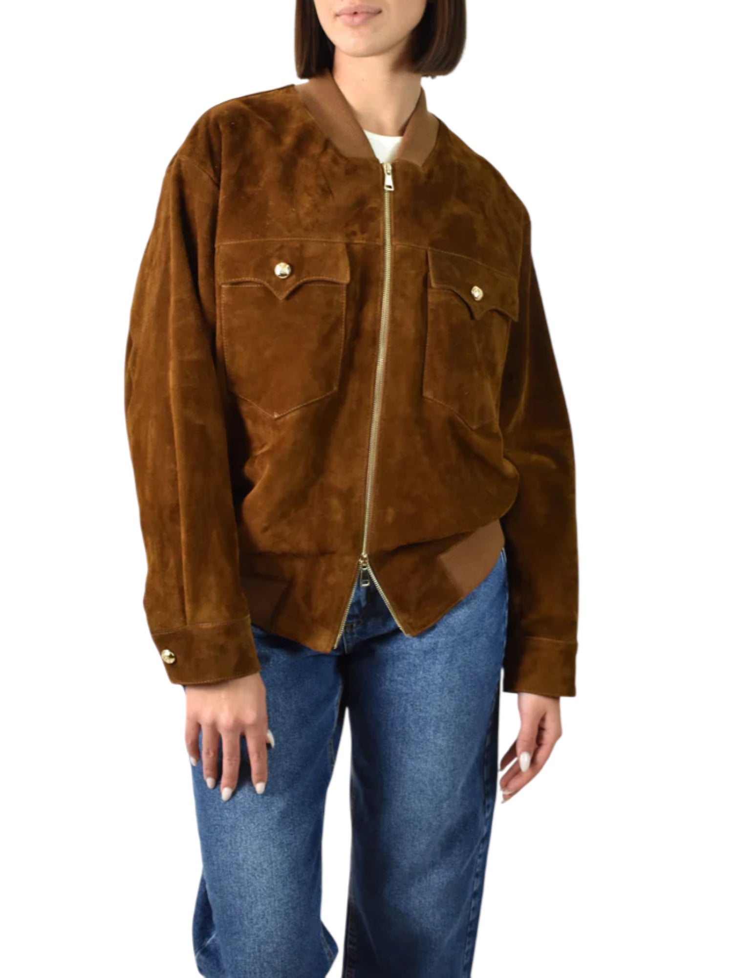 Vicolo giubbino bomber in pelle scamosciata marrone cuoio TD0147 CUOIO VICOLO
