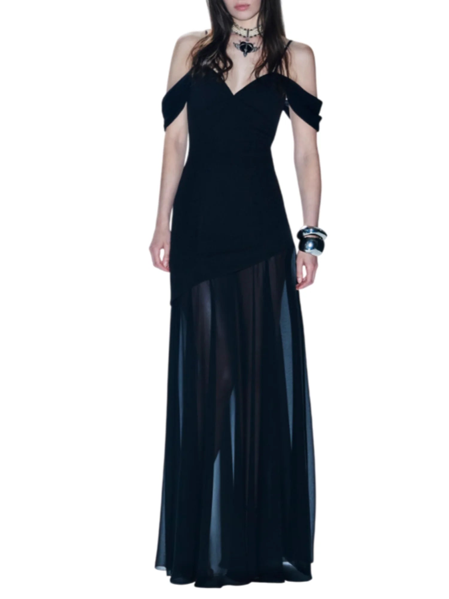Aniye By abito lungo Teodora con trasparenze nero 185124 01299 ANIYE BY