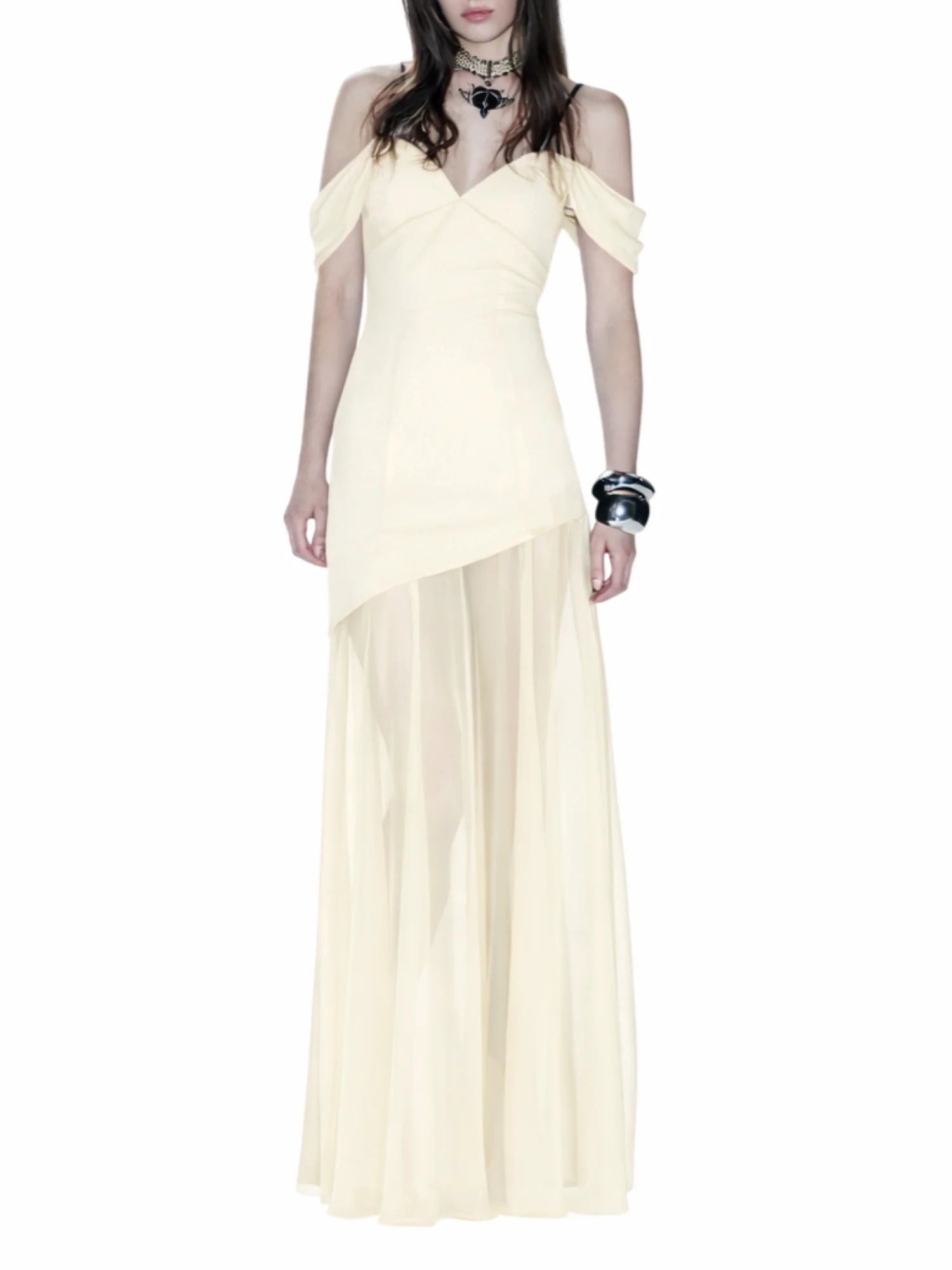Aniye By abito lungo Teodora con trasparenze beige chiaro 185124 02477 ANIYE BY